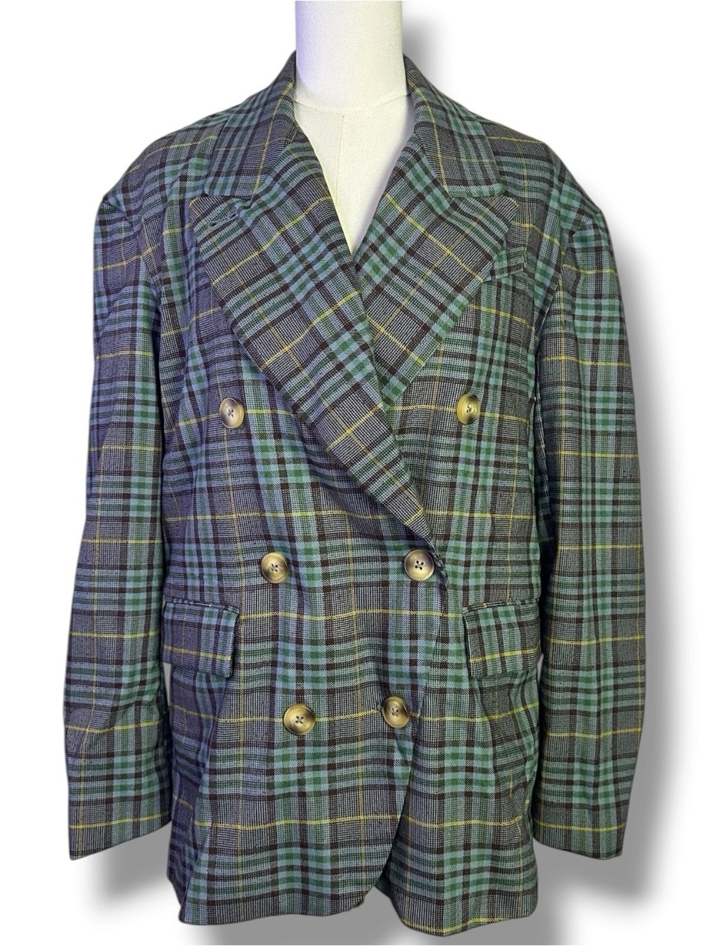 Free People Preppy Dark Academia Dean Double Breasted Blazer Oliver Plaid Small - Picture 6 of 16